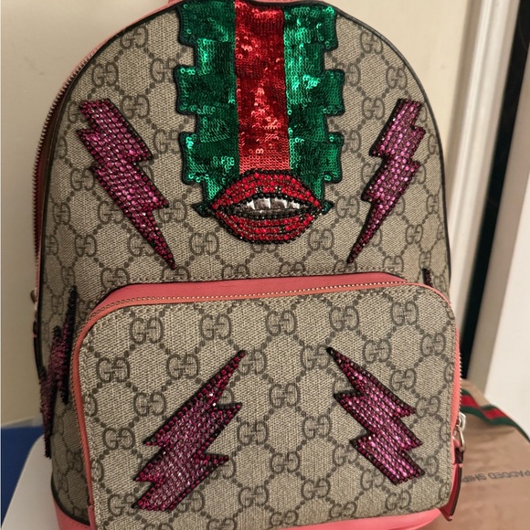 Gucci Beige and Pink Backpack with Sequin Details - Picture 1 of 9